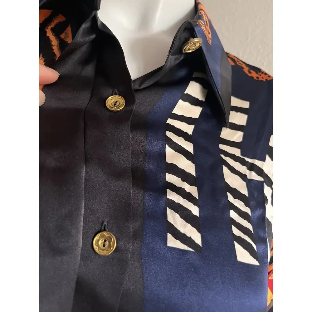 Vintage Massardi Gold Label Silk Shirt M Be Kind to Animals Maximalist 80s 90s